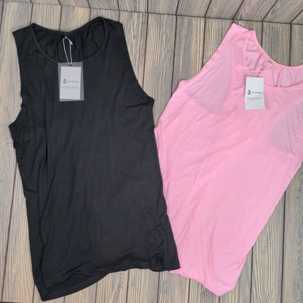 Mippo Womens Open Back Athletic Yoga Exercise Tank Top Pink Black XL Lot‎ of 2
